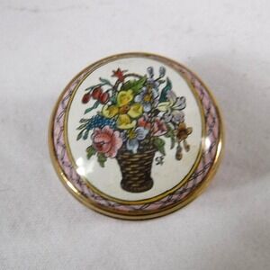 Enamel Box Halcyon Days "Flower Basket" Pill Jewelry Trinket Mother's Day